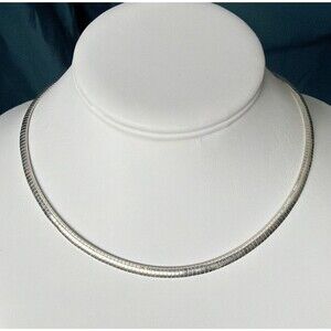 Vintage Milor Sterling Silver Omega Necklace 16" 925 Italy Rolled Snake Chain
